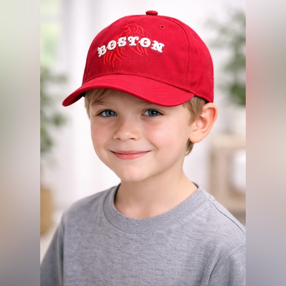 Vintage American Crown Boston Hat Youth Adjustable Red Baseball Cap 100% Cotton